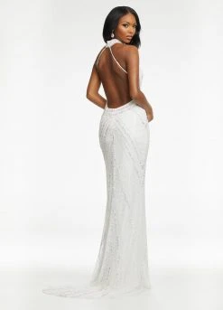 Ashley Lauren - 11177 Beaded Halter Gown With Slit