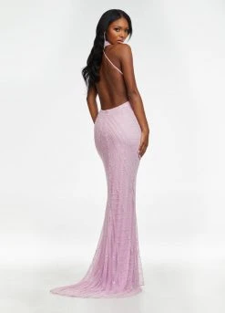 Ashley Lauren - 11177 Beaded Halter Gown With Slit