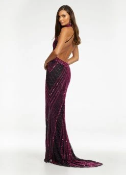 Ashley Lauren - 11177 Beaded Halter Gown With Slit