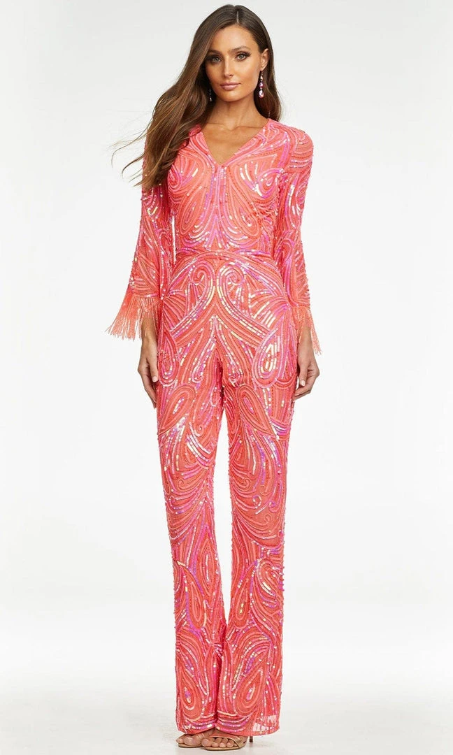 Ashley Lauren - 11181 Bell Sleeve Beaded Jumpsuit 10 Ashley Lauren - 11181 Bell Sleeve Beaded Jumpsuit