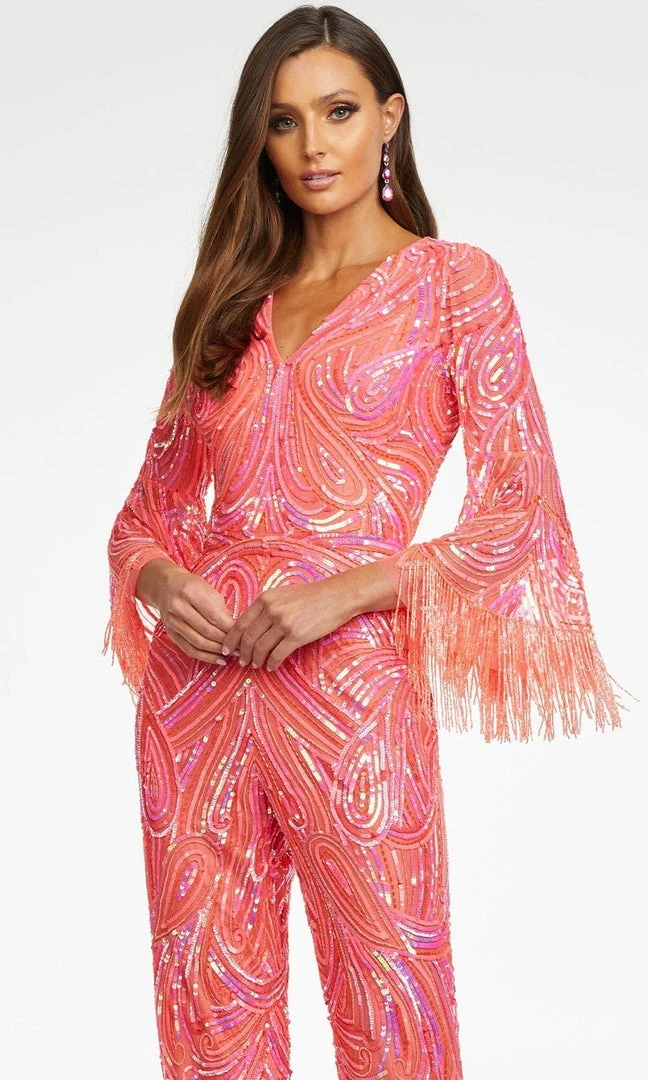 Ashley Lauren - 11181 Bell Sleeve Beaded Jumpsuit 11 Ashley Lauren - 11181 Bell Sleeve Beaded Jumpsuit