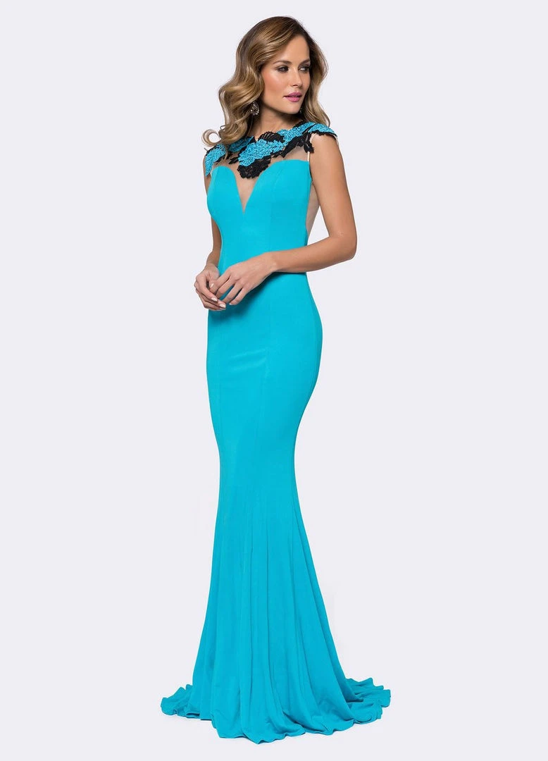 Ashley Lauren - 1145 Turquoise Embroidered Lace Evening Dress 4 Ashley Lauren - 1145 Turquoise Embroidered Lace Evening Dress
