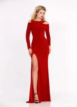 Ashley Lauren - 1161 Long Sleeve Bateau Matte Jersey Sheath Dress