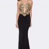 Ashley Lauren - 1186 Gold Embroidered Illusion Jewel Sheath Dress 2 Ashley Lauren - 1186 Gold Embroidered Illusion Jewel Sheath Dress