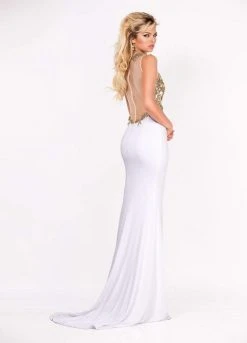 Ashley Lauren - 1186 Gold Embroidered Illusion Jewel Sheath Dress