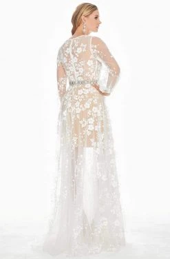 Ashley Lauren - 1338 Floral Applique Plunging V-neck A-line Dress