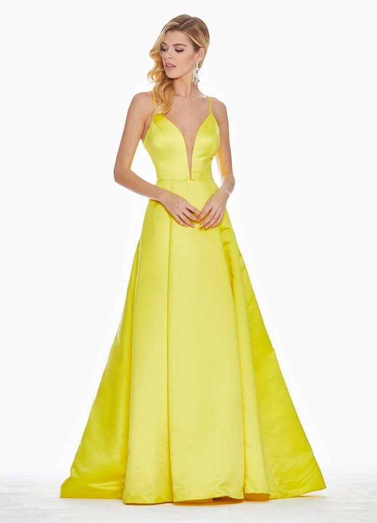 Ashley Lauren - 1384 Illusion Plunging V Neck Satin Gown 9 Ashley Lauren - 1384 Illusion Plunging V Neck Satin Gown