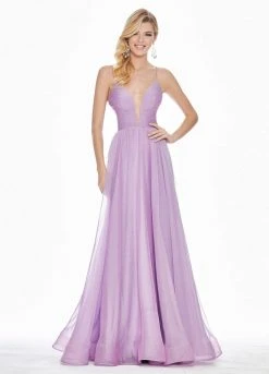 Ashley Lauren - 1386 Pleated Deep V-neck A-line Dress