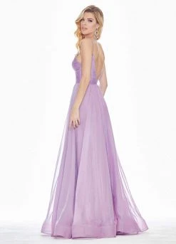 Ashley Lauren - 1386 Pleated Deep V-neck A-line Dress