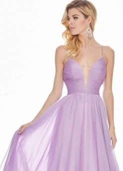 Ashley Lauren - 1386 Pleated Deep V-neck A-line Dress