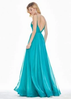 Ashley Lauren - 1386 Pleated Deep V-neck A-line Dress