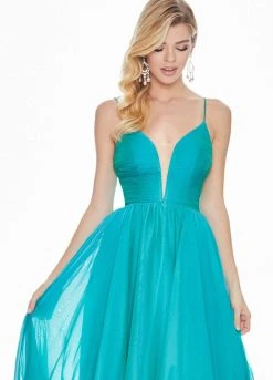 Ashley Lauren - 1386 Pleated Deep V-neck A-line Dress