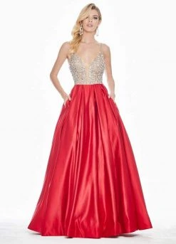 Ashley Lauren - 1389 Crystal Beaded V-Neck Satin Gown 11 Ashley Lauren - 1389 Crystal Beaded V-Neck Satin Gown