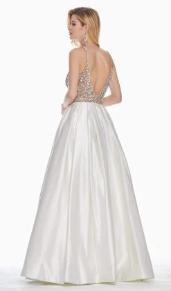 Ashley Lauren - 1389 Crystal Beaded V-Neck Satin Gown