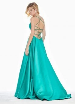 Ashley Lauren - 1390 Lace Up Open Back Satin Evening Dress 8 Ashley Lauren - 1390 Lace Up Open Back Satin Evening Dress