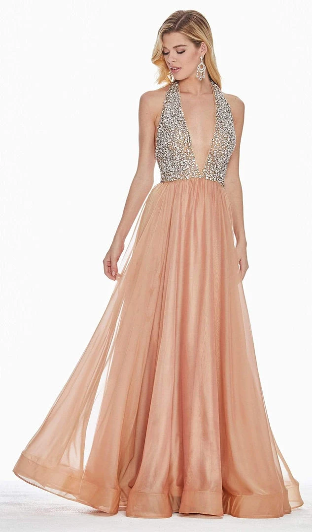 Ashley Lauren - 1391 Crystal Crusted Plunging Halter Chiffon Gown 3 Ashley Lauren - 1391 Crystal Crusted Plunging Halter Chiffon Gown