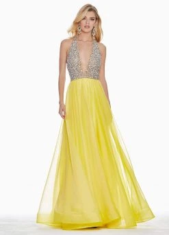 Ashley Lauren - 1391 Crystal Crusted Plunging Halter Chiffon Gown 17 Ashley Lauren - 1391 Crystal Crusted Plunging Halter Chiffon Gown