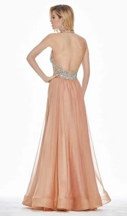 Ashley Lauren - 1391 Crystal Crusted Plunging Halter Chiffon Gown
