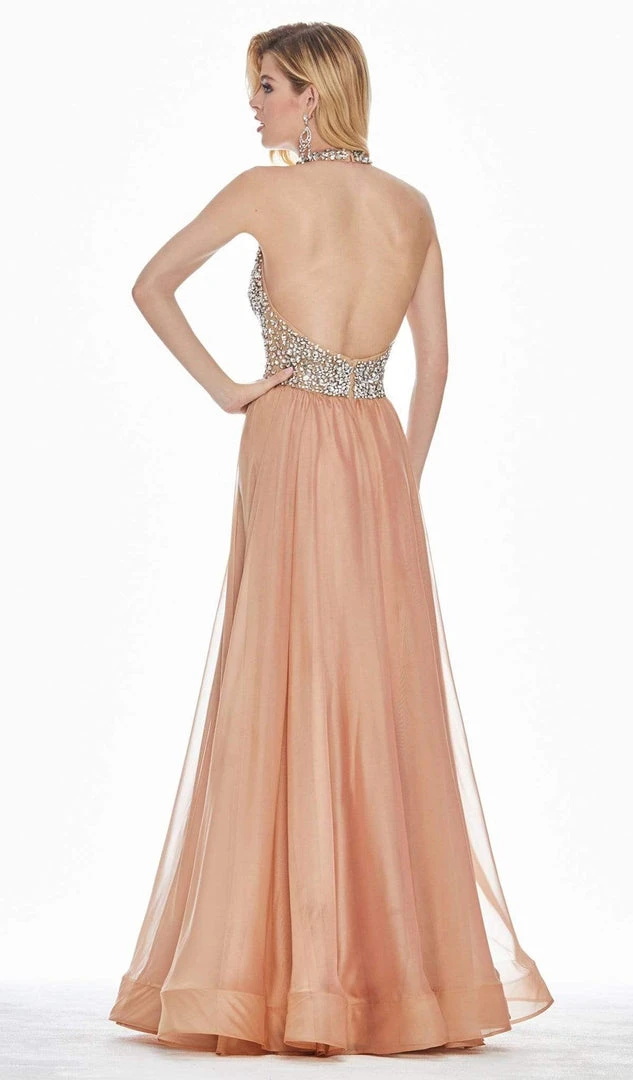 Ashley Lauren - 1391 Crystal Crusted Plunging Halter Chiffon Gown 4 Ashley Lauren - 1391 Crystal Crusted Plunging Halter Chiffon Gown