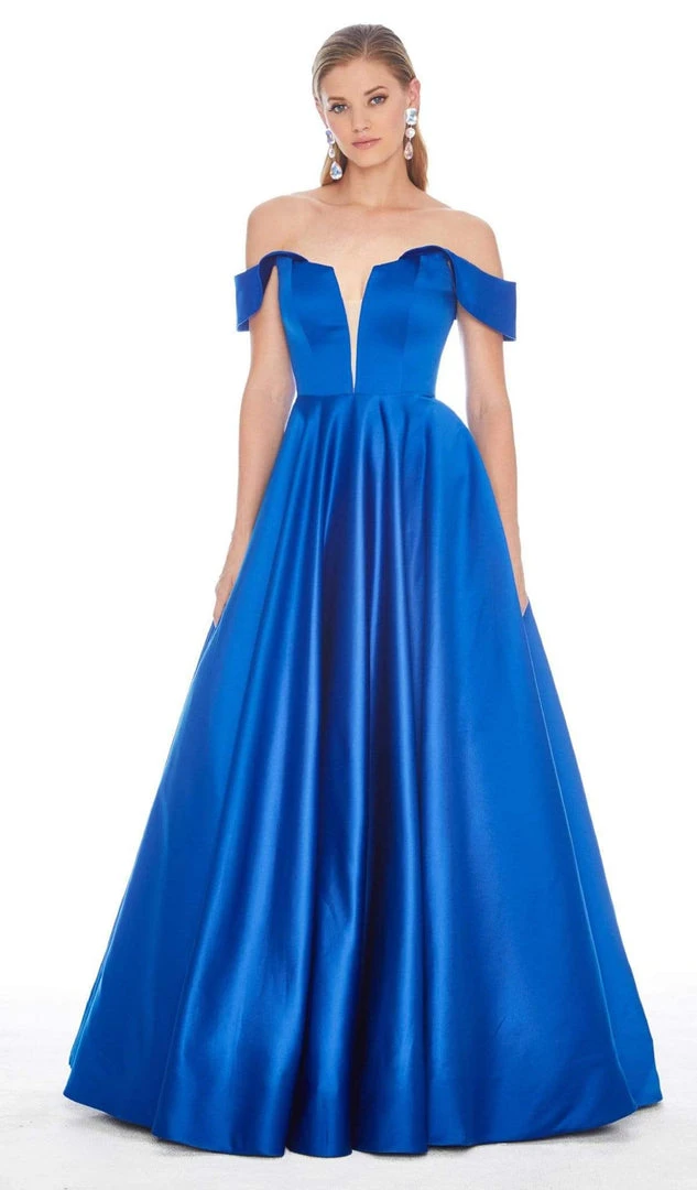 Ashley Lauren - 1399 Illusion Plunging Satin Off Shoulder Gown 3 Ashley Lauren - 1399 Illusion Plunging Satin Off Shoulder Gown