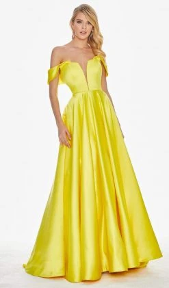 Ashley Lauren - 1399 Illusion Plunging Satin Off Shoulder Gown 12 Ashley Lauren - 1399 Illusion Plunging Satin Off Shoulder Gown