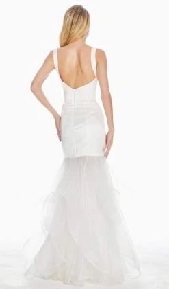 Ashley Lauren - 1403 Satin Organza Deep V-neck Ruffled Trumpet Dress