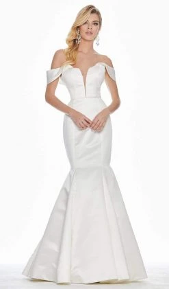 Ashley Lauren - 1410 Draped Plunging Off Shoulder Mermaid Gown