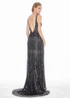 Ashley Lauren - 1420 Beaded Plunging V-Neck Evening Dress