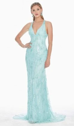 Ashley Lauren - 1421 Floral Plunging V-Neck Evening Gown