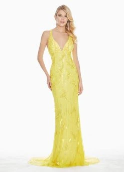 Ashley Lauren - 1421 Floral Plunging V-Neck Evening Gown 9 Ashley Lauren - 1421 Floral Plunging V-Neck Evening Gown