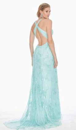 Ashley Lauren - 1421 Floral Plunging V-Neck Evening Gown
