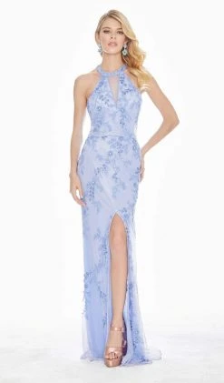 Ashley Lauren - 1427 Sequined Blouson Bodice High Slit Gown