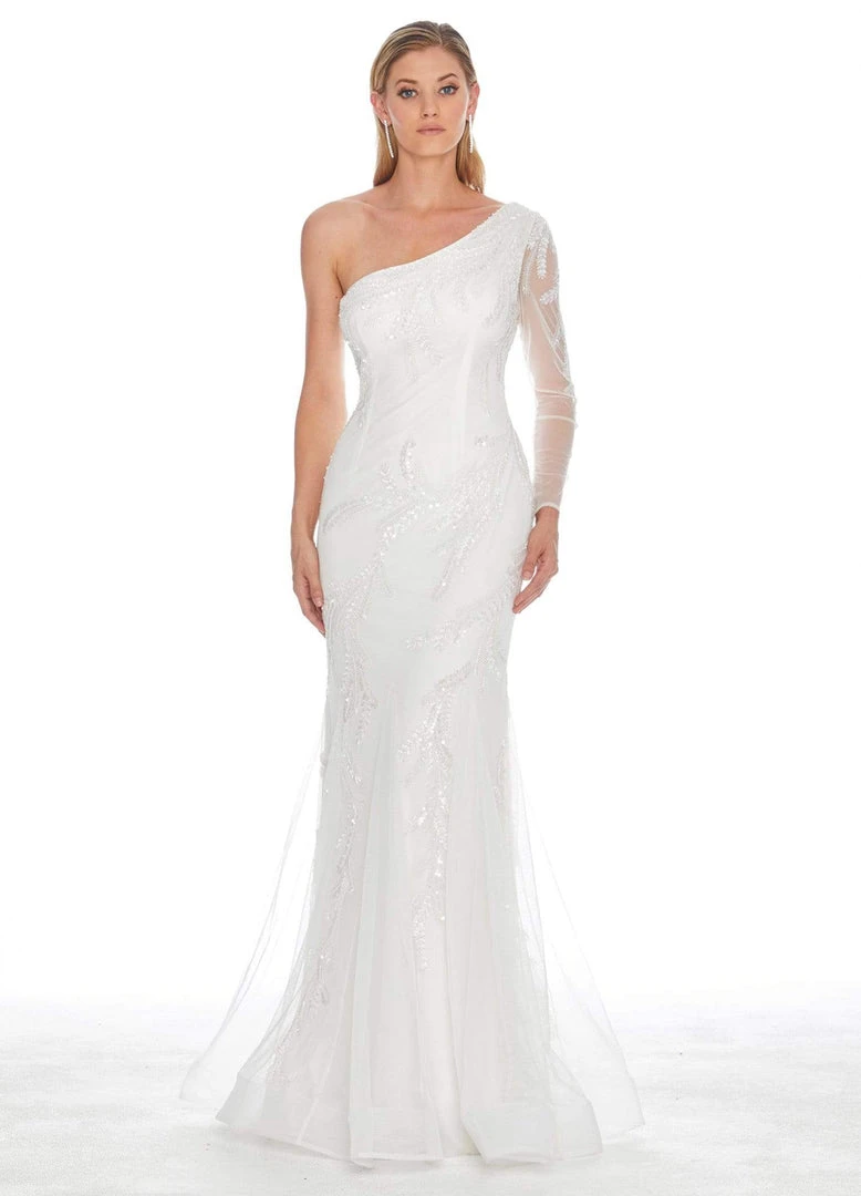 Ashley Lauren - 1432 Beaded One Shoulder Sleeve Dress 6 Ashley Lauren - 1432 Beaded One Shoulder Sleeve Dress