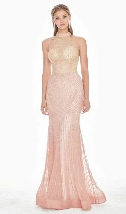 Ashley Lauren - 1436 Beaded High Halter Trumpet Dress
