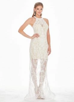 Ashley Lauren - 1441 Beaded Halter Open Back Dress