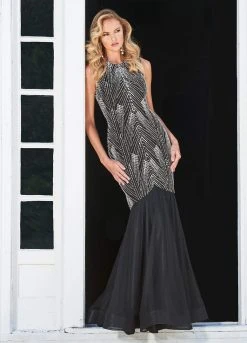 Ashley Lauren - 1444 Bedazzled Jewel Neck Tulle Mermaid Dress