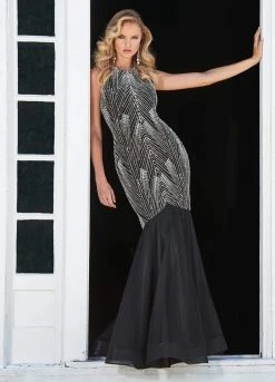 Ashley Lauren - 1444 Bedazzled Jewel Neck Tulle Mermaid Dress