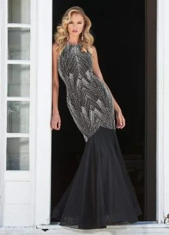 Ashley Lauren - 1444 Bedazzled Jewel Neck Tulle Mermaid Dress