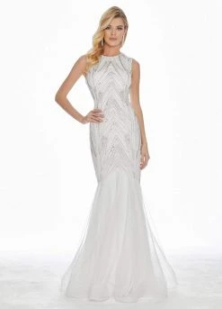 Ashley Lauren - 1444 Bedazzled Jewel Neck Tulle Mermaid Dress