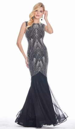 Ashley Lauren - 1444 Bedazzled Jewel Neck Tulle Mermaid Dress