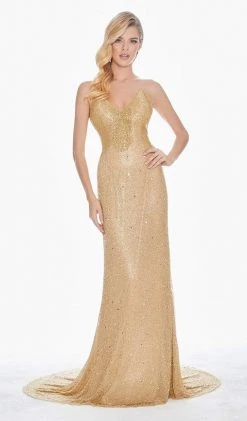 Ashley Lauren - 1451 Beaded Fringe V-Neck Dress