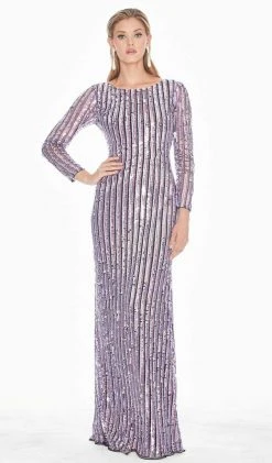 Ashley Lauren - 1453 Sequined Long Sleeve Bateau Sheath Dress