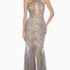 Ashley Lauren - 1458 Embellished Halter Trumpet Dress With Cutout