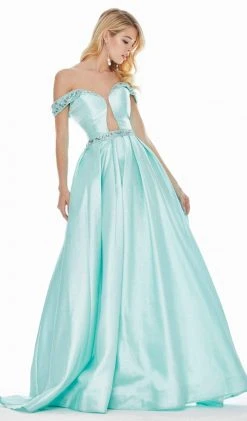 Ashley Lauren - 1476 Beaded Plunging Off-Shoulder Ballgown With Train