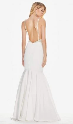 Ashley Lauren - 1485 Beaded Fringe Plunging V-neck Mermaid Dress