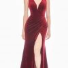 Ashley Lauren - 1494 Faux Wrap High Slit Velvet Gown