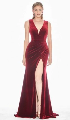 Ashley Lauren - 1494 Faux Wrap High Slit Velvet Gown