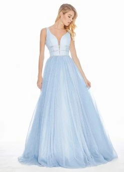 Ashley Lauren - 1502 Deep V-neck Glitter Tulle Ballgown 24 Ashley Lauren - 1502 Deep V-neck Glitter Tulle Ballgown