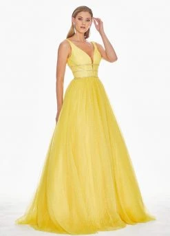 Ashley Lauren - 1502 Deep V-neck Glitter Tulle Ballgown 26 Ashley Lauren - 1502 Deep V-neck Glitter Tulle Ballgown