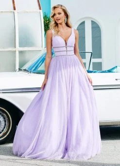 Ashley Lauren - 1502 Deep V-neck Glitter Tulle Ballgown 21 Ashley Lauren - 1502 Deep V-neck Glitter Tulle Ballgown